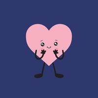 Cute heart in kawaii style. Hand drawn cartoon character. vector