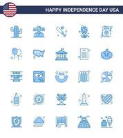 Set of 25 Modern Blues pack on USA Independence Day love plent baseball usa flower Editable USA Day Vector Design Elements