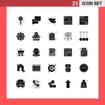 25 User Interface Solid Glyph Pack of modern Signs and Symbols of atom seo bird bookmark php Editable Vector Design Elements