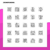 conjunto de iconos de línea de crowdfunding conjunto de 25 iconos. conjunto de iconos negros de diseño de estilo minimalista vectorial. paquete de pictogramas lineales. vector