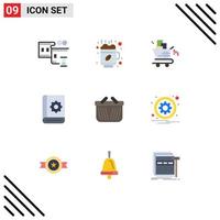 Flat Color Pack of 9 Universal Symbols of cart service marketing instruction communication Editable Vector Design Elements