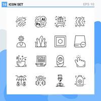 iconos de estilo moderno de 16 líneas. símbolos de contorno para uso general. signo de icono de línea creativa aislado sobre fondo blanco. Paquete de 16 iconos. vector