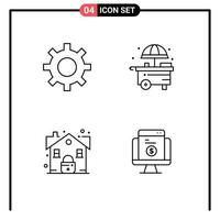 Pack of 4 Modern Filledline Flat Colors Signs and Symbols for Web Print Media such as protection security city estate online Editable Vector Design Elements