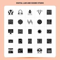 Solid 25 Digital Law And Sound Studio Icon set Vector Glyph Style Design Black Icons Set Web and Mobile Business ideas design Vector Illustration