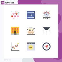 Group of 9 Flat Colors Signs and Symbols for cute cake wristwatch party house Editable Vector Design Elements