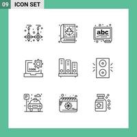 9 Universal Outline Signs Symbols of book development abc develop code Editable Vector Design Elements