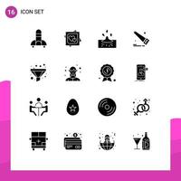 User Interface Pack of 16 Basic Solid Glyphs of funnel tools proposal hand water Editable Vector Design Elements