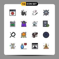 Modern Set of 16 Flat Color Filled Lines and symbols such as dead woman error heart browser gear Editable Creative Vector Design Elements