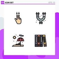 4 Universal Filledline Flat Color Signs Symbols of fingers vacation mechanical plumbing folder Editable Vector Design Elements