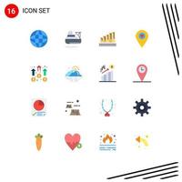 Group of 16 Modern Flat Colors Set for business pointer analytics map heart Editable Pack of Creative Vector Design Elements