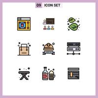 9 Filledline Flat Color concept for Websites Mobile and Apps shop cart management bag nature Editable Vector Design Elements