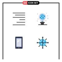 Pictogram Set of 4 Simple Flat Icons of align mobile protection light bulb iphone Editable Vector Design Elements