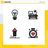 Set of 4 Modern UI Icons Symbols Signs for bulb festival light office table holiday Editable Vector Design Elements