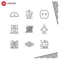 Set of 9 Vector Outlines on Grid for calculator accounting grocery tablet radio Editable Vector Design Elements