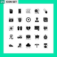 Set of 25 Modern UI Icons Symbols Signs for hand secure chart research key Editable Vector Design Elements