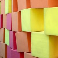 Wall of paralon soft cubes in dry pool, trampoline in the childrens center photo