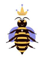 Colorful bee queen with crown vector