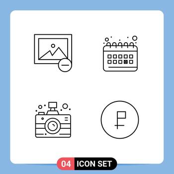 Paquete de 4 líneas de interfaz de usuario de signos y símbolos modernos de eliminación de elementos de diseño de vectores editables de negocios de rutina de calendario de medios