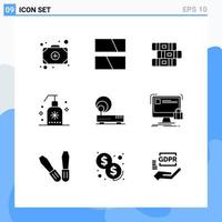 9 User Interface Solid Glyph Pack of modern Signs and Symbols of network hardware notebook connection soap Editable Vector Design Elements