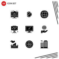 9 Thematic Vector Solid Glyphs and Editable Symbols of device computer world graph business Editable Vector Design Elements