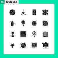 Solid Glyph Pack of 16 Universal Symbols of business sweet security party atom Editable Vector Design Elements