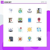 16 User Interface Flat Color Pack of modern Signs and Symbols of fun infrastructure night district business Editable Pack of Creative Vector Design Elements