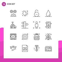 Group of 16 Modern Outlines Set for map car lock water security Editable Vector Design Elements