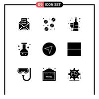 Modern Set of 9 Solid Glyphs Pictograph of map test shopping lab tube Editable Vector Design Elements