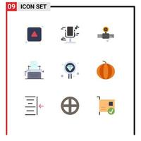 Pictogram Set of 9 Simple Flat Colors of coding print pipe fax gage Editable Vector Design Elements