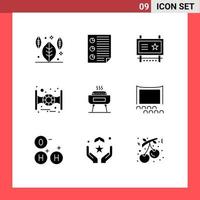 Pictogram Set of 9 Simple Solid Glyphs of celebration star wars ad board spaceship road advertising Editable Vector Design Elements