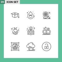 Universal Icon Symbols Group of 9 Modern Outlines of ring light optimization education beetle Editable Vector Design Elements