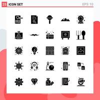 Collection of 25 Vector Icons in solid style. Modern Glyph Symbols for Web and Mobile. Solid Icon Sign Isolated on White Background. 25 Icons.