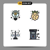 Group of 4 Filledline Flat Colors Signs and Symbols for financial balance scale solution fruit level Editable Vector Design Elements