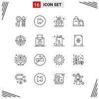 16 Icons Line Style. Grid Based Creative Outline Symbols for Website Design. Simple Line Icon Signs Isolated on White Background. 16 Icon Set. vector