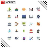 25 User Interface Flat Color Pack of modern Signs and Symbols of cog setting basketball party queue Editable Vector Design Elements
