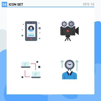 Group of 4 Flat Icons Signs and Symbols for business laptop user projector transfer Editable Vector Design Elements