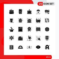 25 Universal Solid Glyphs Set for Web and Mobile Applications education secure cross umbrella platform Editable Vector Design Elements