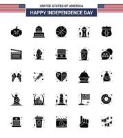 25 Solid Glyph Signs for USA Independence Day american sheild ball space landmark Editable USA Day Vector Design Elements