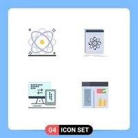 Modern Set of 4 Flat Icons Pictograph of atom science nuclear application monitor Editable Vector Design Elements