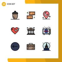 Modern Set of 9 Filledline Flat Colors Pictograph of bank good saint ok heart Editable Vector Design Elements