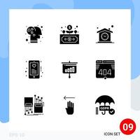 9 Universal Solid Glyphs Set for Web and Mobile Applications chart love home heart design Editable Vector Design Elements