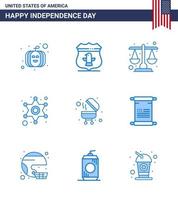 9 USA Blue Pack of Independence Day Signs and Symbols of grill barbecue justice police sign police Editable USA Day Vector Design Elements