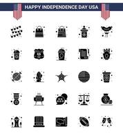 25 USA Solid Glyph Signs Independence Day Celebration Symbols of soda cola election bottle frankfurter Editable USA Day Vector Design Elements