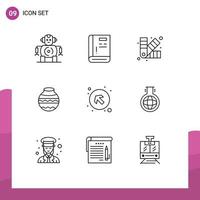 Set of 9 Modern UI Icons Symbols Signs for arrow pongal designing water pot Editable Vector Design Elements