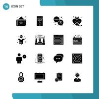 Modern Set of 16 Solid Glyphs Pictograph of farming fathers day help father accessories Editable Vector Design Elements