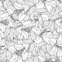 Seamless pattern with outlines lilies. Black-white vector illustration. Design for fabric, wallpaper, wrapping paper, cover.