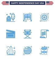 USA Happy Independence DayPictogram Set of 9 Simple Blues of director usa entrance video american Editable USA Day Vector Design Elements