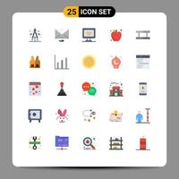 25 símbolos universales de signos de color plano de elementos de diseño de vector editable de fruta de campo de negocio de deporte de chaleco