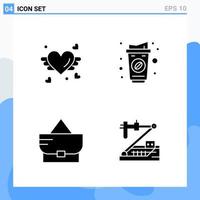 Modern 4 solid style icons. Glyph Symbols for general use. Creative Solid Icon Sign Isolated on White Background. 4 Icons Pack. vector