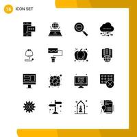 16 Universal Solid Glyphs Set for Web and Mobile Applications healthcare technology presentation manage magnifying Editable Vector Design Elements